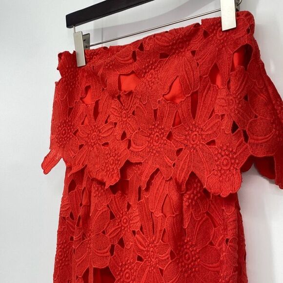 Saylor x Free People Erin Red Lace Strapless Knee Length Pretty  Dress Coral Red - Picture 3 of 15